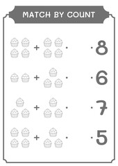Match by count of Cupcake, game for children. Vector illustration, printable worksheet