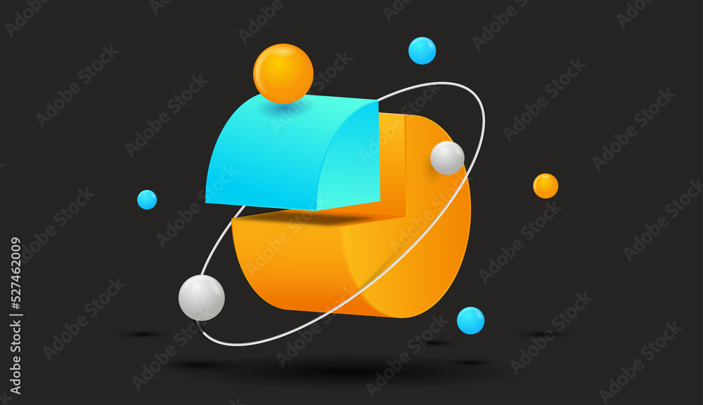 Aufkleber 3d abstract figures. three deminsional object with shadow, abstract patterns from rendered geometric