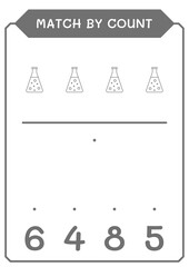 Match by count of Chemistry flask, game for children. Vector illustration, printable worksheet
