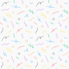 Fun colorful line doodle seamless pattern. Creative minimalist style art background for children or trendy design with basic shapes. Simple childish scribble backdrop.