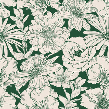 Seamless vector green floral pattern