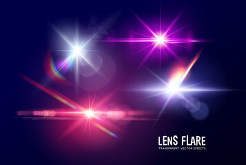 Fototapeta Modern fantasy transparent light lens flare effects. Vector illustration. obraz