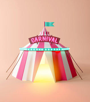 A decorated circus and carnival pitched tent for events and entertainment. 3D illustratiion