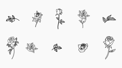 hand drawn rose flowers and florals clip art