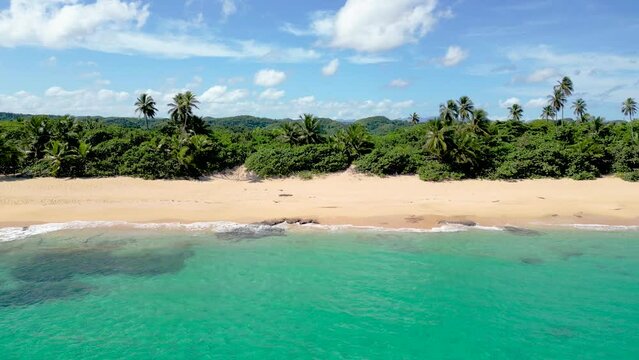 An aerial view of Los Tubos Surf Beach at Manati, Puerto Rico.