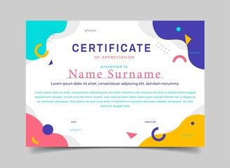 Abstract certificate or diploma. Stylish document design for awarding students. Online courses and distance learning. Print template or mockup with geometric shapes. Cartoon Flat vector illustration