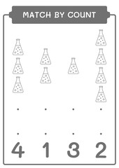 Fototapeta premium Match by count of Chemistry flask, game for children. Vector illustration, printable worksheet