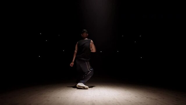 jazz-funk and breaking dance performance of young talented male dancer, contemporary street style