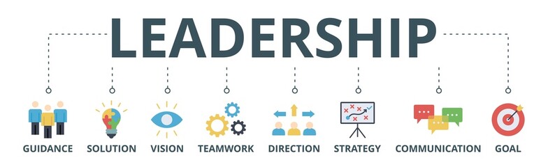 Leadership banner web icon vector illustration concept for team management with an icon of guidance, solution, vision, teamwork, direction, strategy, communication and goal