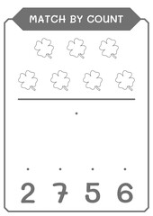 Match by count of Clover, game for children. Vector illustration, printable worksheet