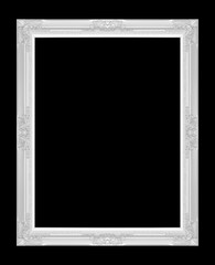 Silver antique picture frame isolated on black background.