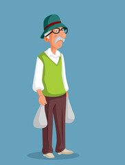 Elderly Man Holding Shopping Bags Vector Cartoon Illustration. Senior grandpa going on a shopping spree for groceries

