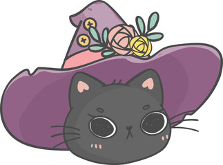 cute Halloween kitten cat witch head cartoon animal doodle