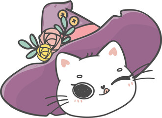 cute Halloween kitten cat witch head cartoon animal doodle