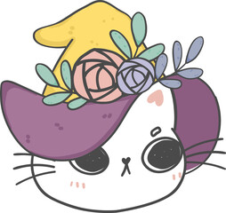cute Halloween kitten cat witch head cartoon animal doodle