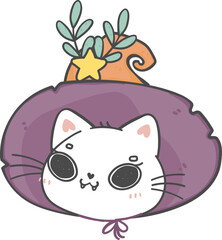 cute Halloween kitten cat witch head cartoon animal doodle