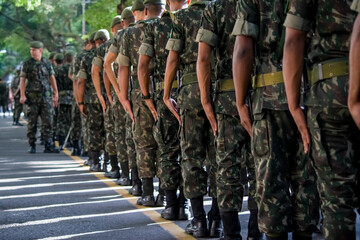 Brazilian Army soldiers during military parade in celebration of Brazil independence in the city of...