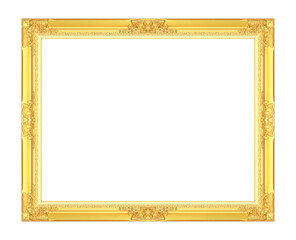 Gold antique picture frame isolated on white background.