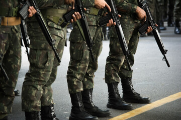Brazilian Army soldiers during military parade in celebration of Brazil independence in the city of...