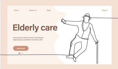 Programs for Seniors Landing Page Template. Elderly Health Care. Elderly care. Cartoon People Vector Illustration.