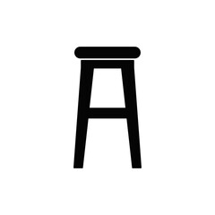 Stool chair icon in black flat glyph, filled style isolated on white background