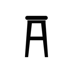 Stool chair icon in black flat glyph, filled style isolated on white background