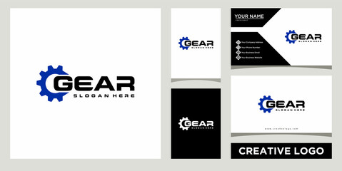 tech gear wheel logo design template with business card design