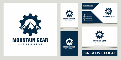 mountain gear logo design template with business card design