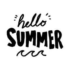 hello summer in hand drawn illustration in trendy design style for stickers and tattoo