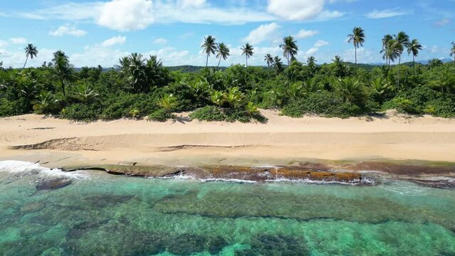 An aerial view of Los Tubos Surf Beach near Manati, Puerto Rico.