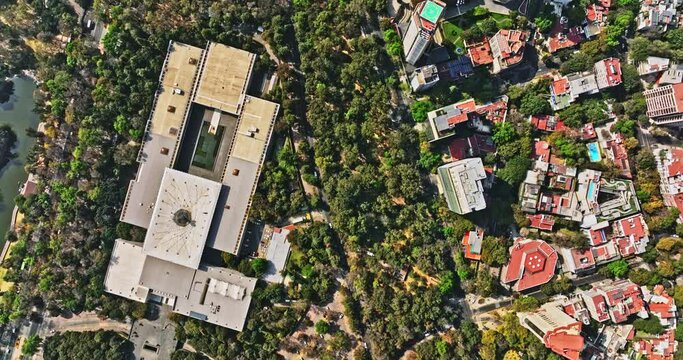 Mexico City Aerial v90 vertical top down view, drone fly along ruben dario towards auditorium capturing bosque de chapultepec park and residential buildings - Shot with Mavic 3 Cine - January 2022