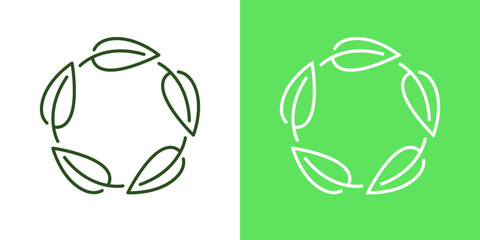 Leaf circular reuse outline icon design vector. Clean energy power ecology sustainability symbol illustration.	