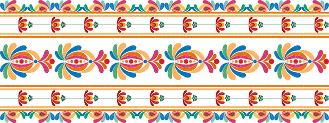 Ikat floral Hungarian polish Moravian folk ethnic seamless pattern design. Aztec fabric carpet boho mandalas textile motif decor wallpaper. Tribal flower native traditional embroidery vector 