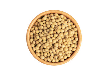 Bowl of soybeans on white background.
