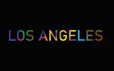Fototapeta premium Rainbow filled text spelling out Los Angeles with a black background 