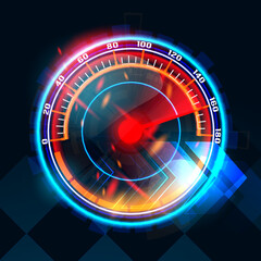 Speed motion background with fast speedometer car. Racing velocity background.