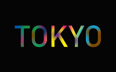 Rainbow filled text spelling out Tokyo with a black background 
