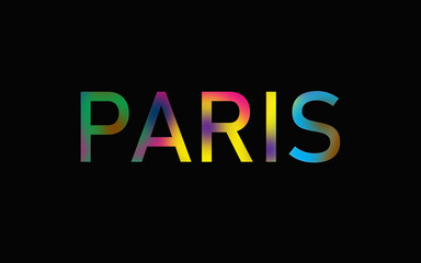 Rainbow filled text spelling out Paris with a black background 