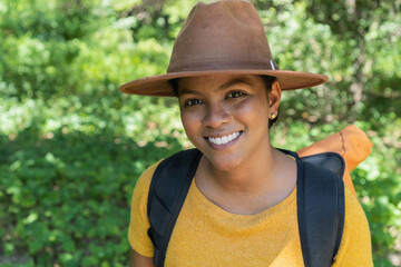 Portrait of Woman hiker in the forest