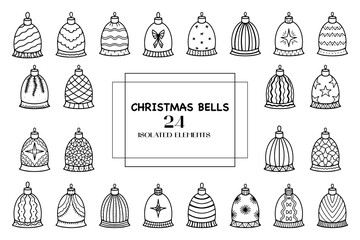 Big set of cute Christmas bell elements in doodle style for different types of decoration postcards stickers