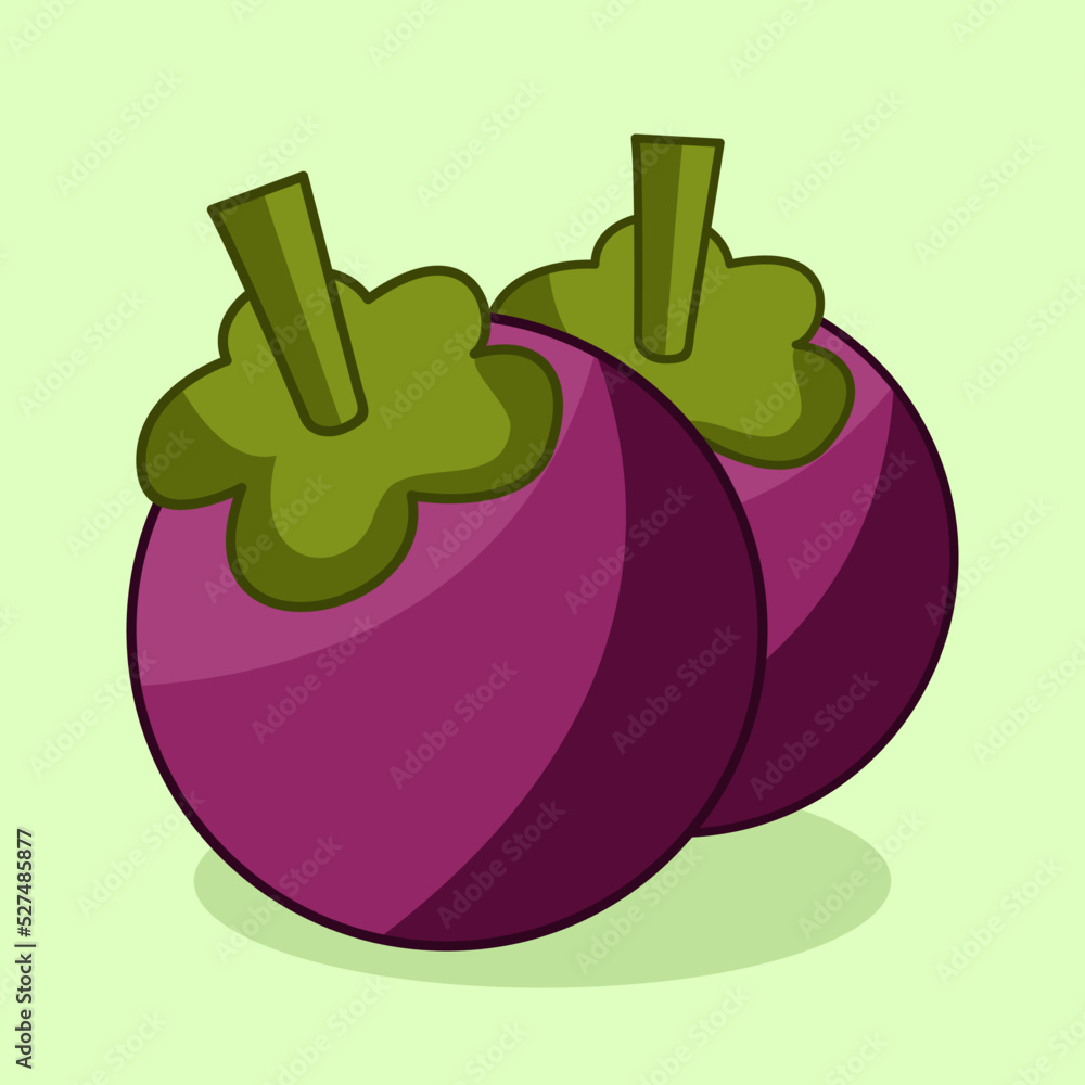 Poster Vector illustration of cute purple mangosteen fruit