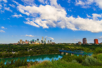 Panoramic Blue Sky Over The Edmonton Skyline And River Valley