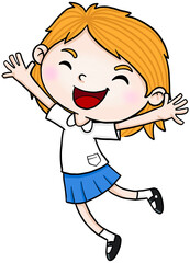 cartoon student girl happy colorful