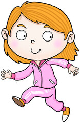 cartoon student girl run colorful