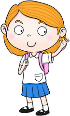 cartoon student girl say hi colorful