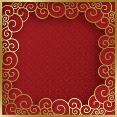 Chinese frame with oriental Asian elements on color background