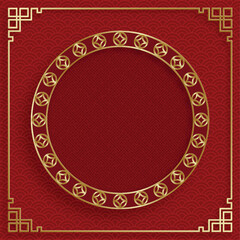 Chinese frame with oriental Asian elements on color background