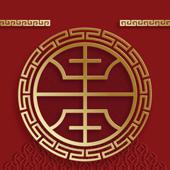 Chinese frame with oriental Asian elements on color background
