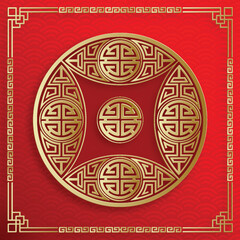 Chinese frame with oriental Asian elements on color background