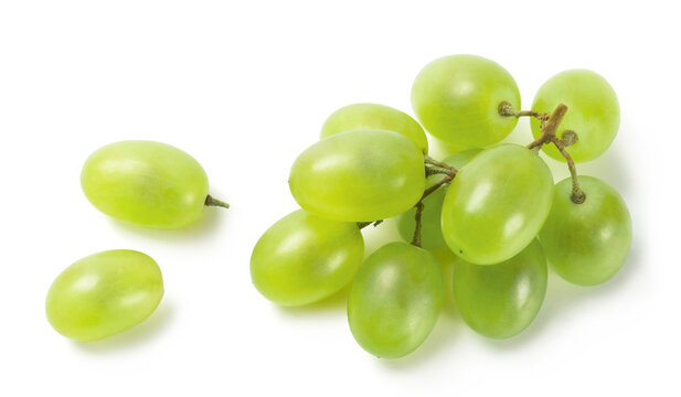 Grapes isolated. A bunch of ripe green grapes on a white background. Fresh fruits.